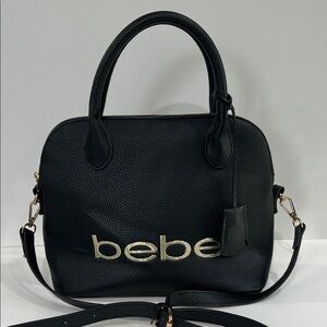 Bebe Black Satchel with Gold Accents